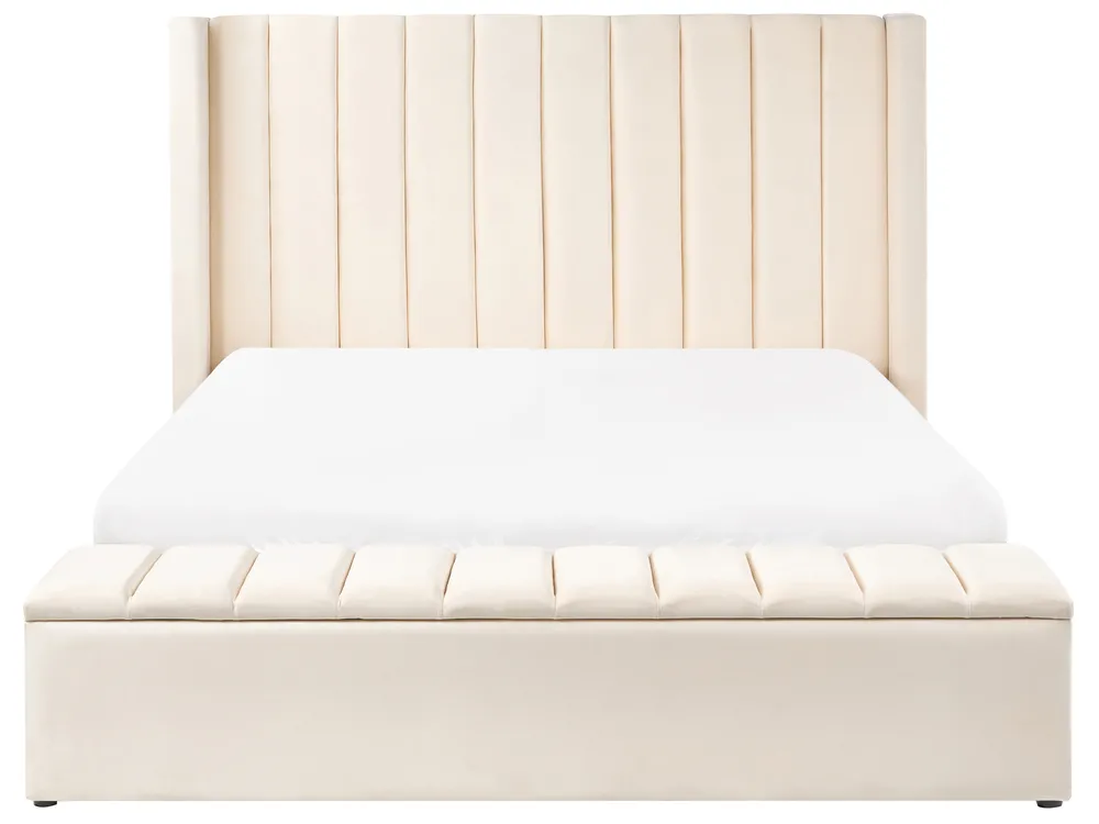 Waterbed with Storage Bench NOYERS Velvet Off-White 160 x 200 cm (EU King Size)_1036800