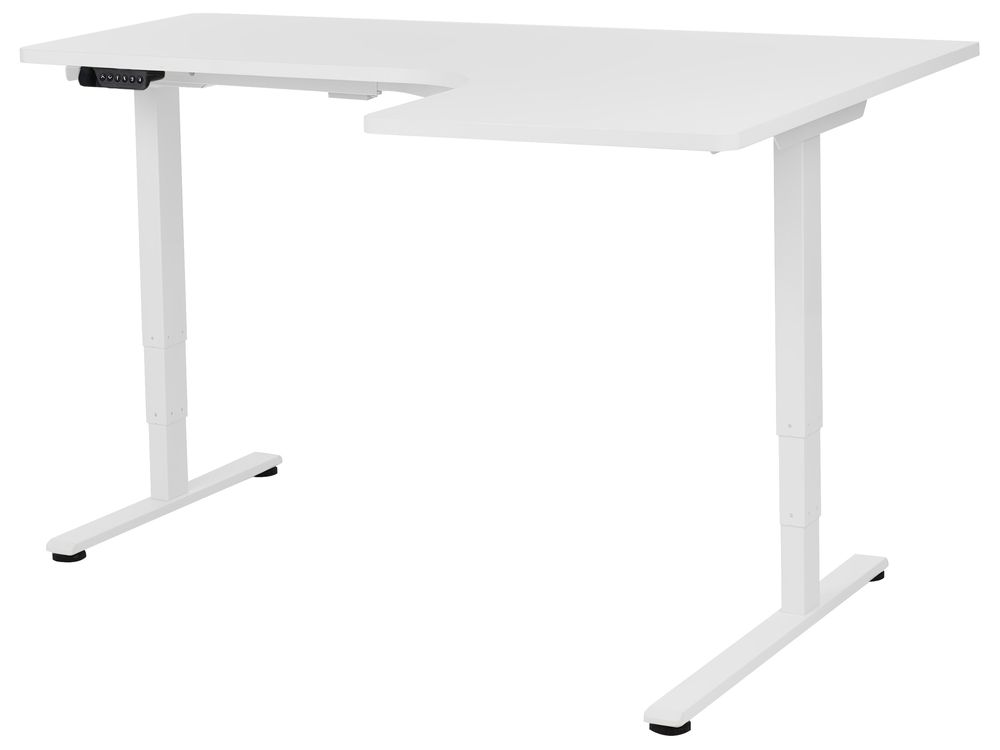 Eckschreibtisch elektrisch höhenverstellbar DESTINES 160 cm 109 cm Weiß rechtsseitig