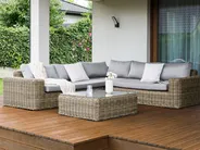 Garten Ecksofa mit Ottomane 6-Sitzer PALERMO modular Polyrattan Hellbraun_927876