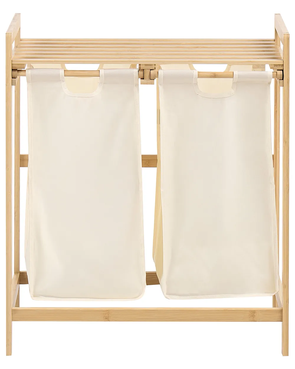 Set of 2 Laundry Baskets with Shelf AZUFRERA Bamboo Light Brown/ White 70 L_1144519