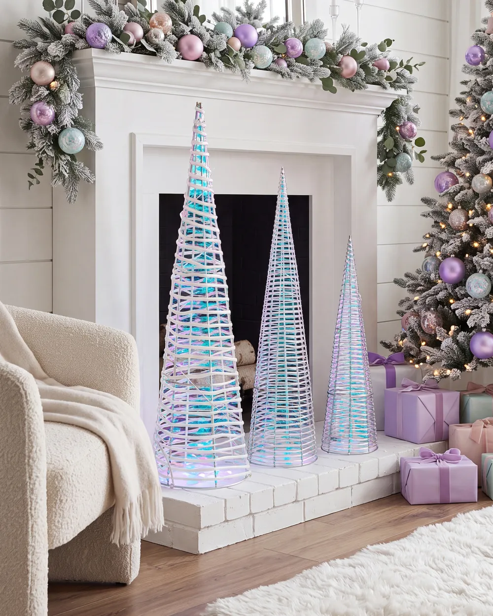 Weihnachtsdekoration 3er Set LED SONDER 40/60/80 cm Weihnachtsbaum Weiß_1025248