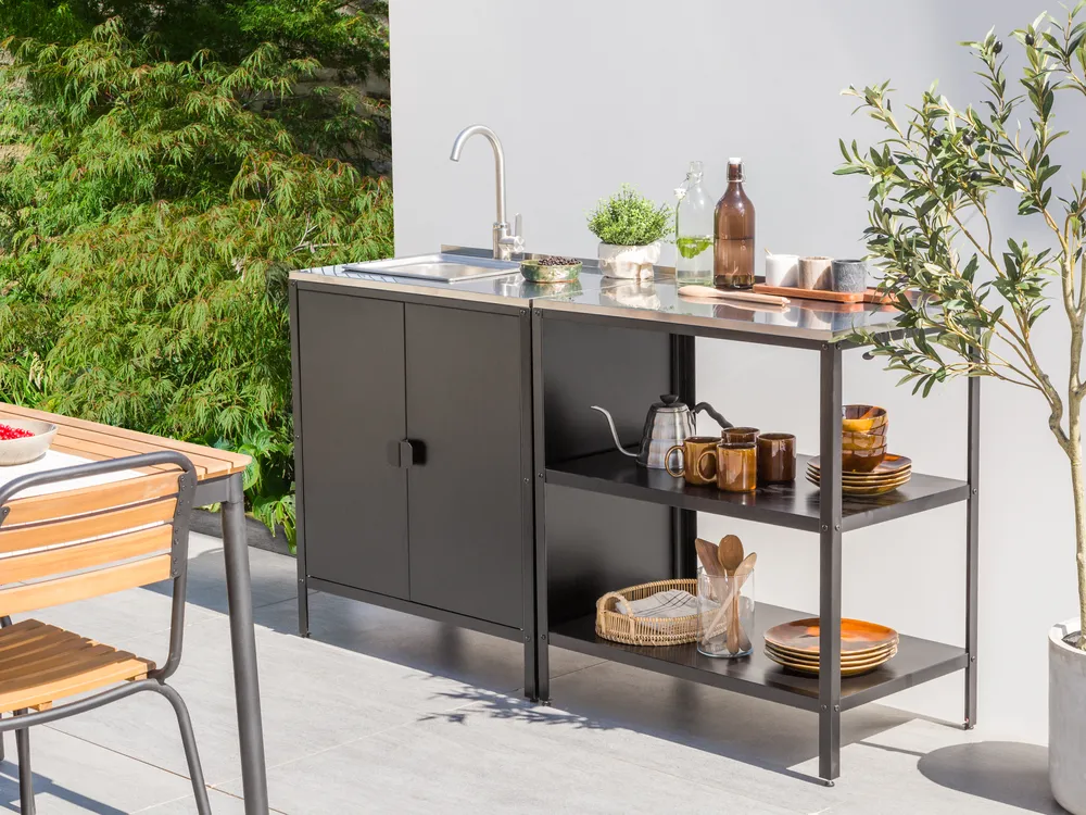 Outdoor-Küche 2er Set mit Spüle VILAMA Schwarz Metall