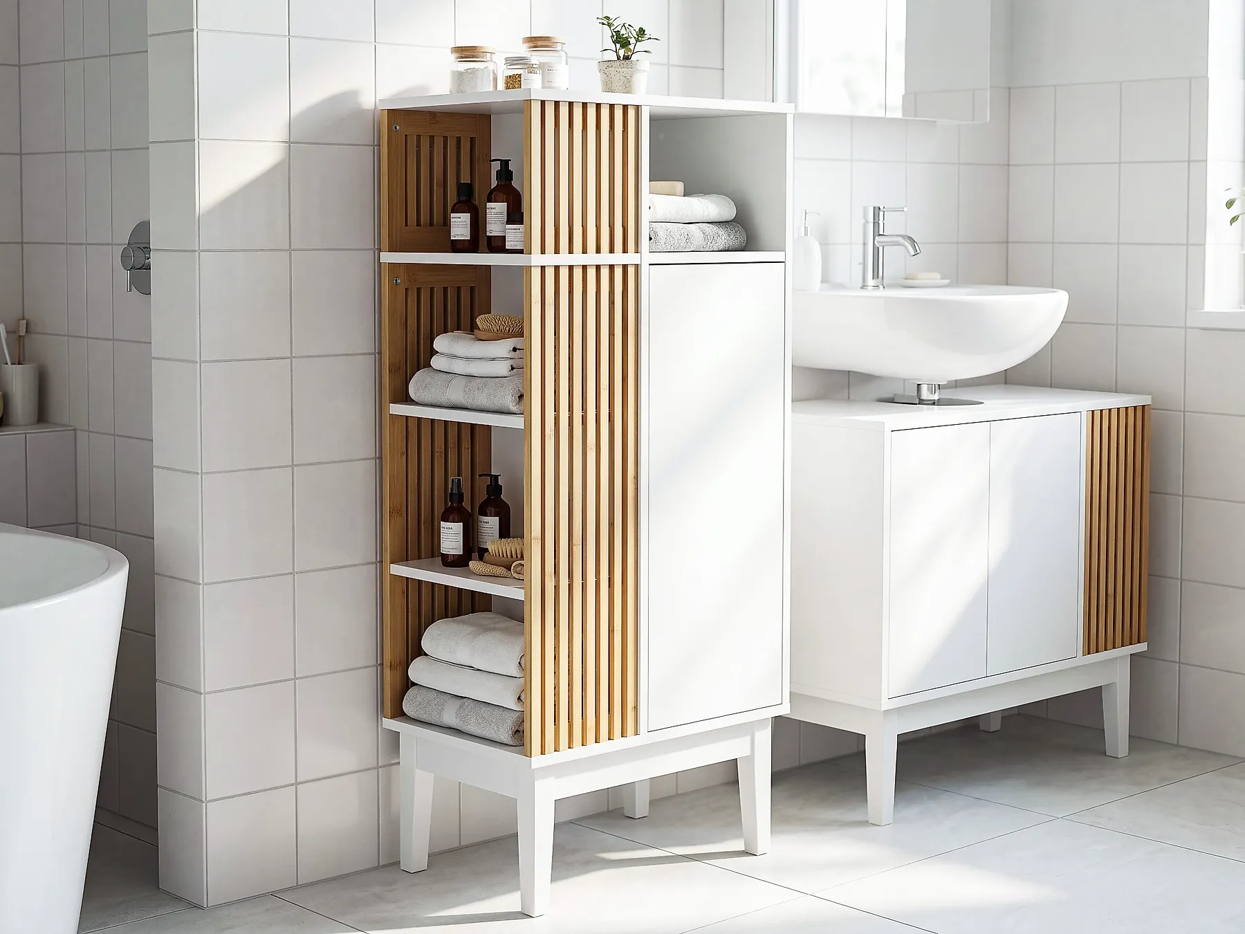 Bathroom Cabinet NUBES 52 cm Light Brown/ White_1182759