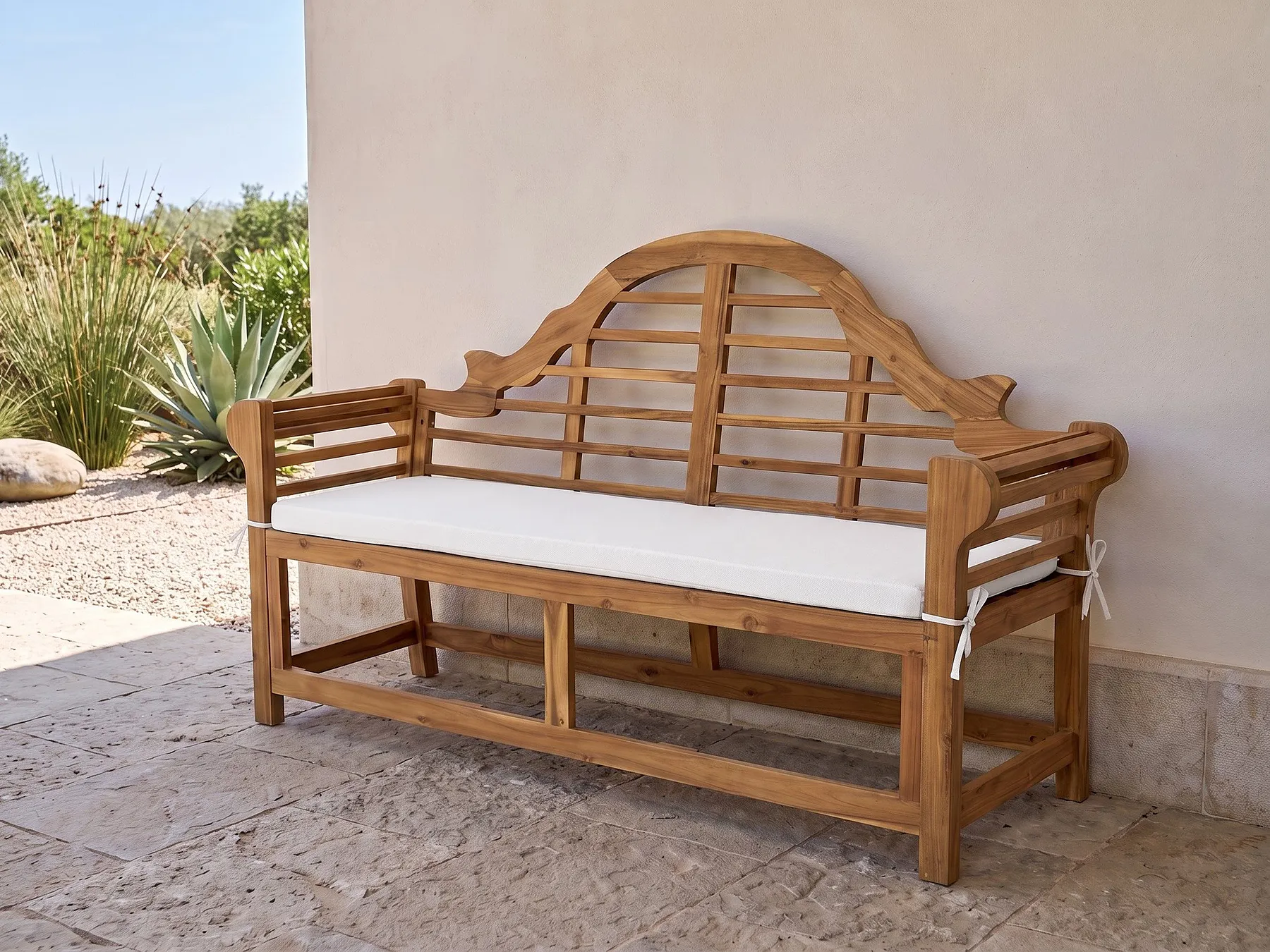 Gartenbank mit Auflage MARLBORO 180 cm Akazienholz Cremeweiß_1153618