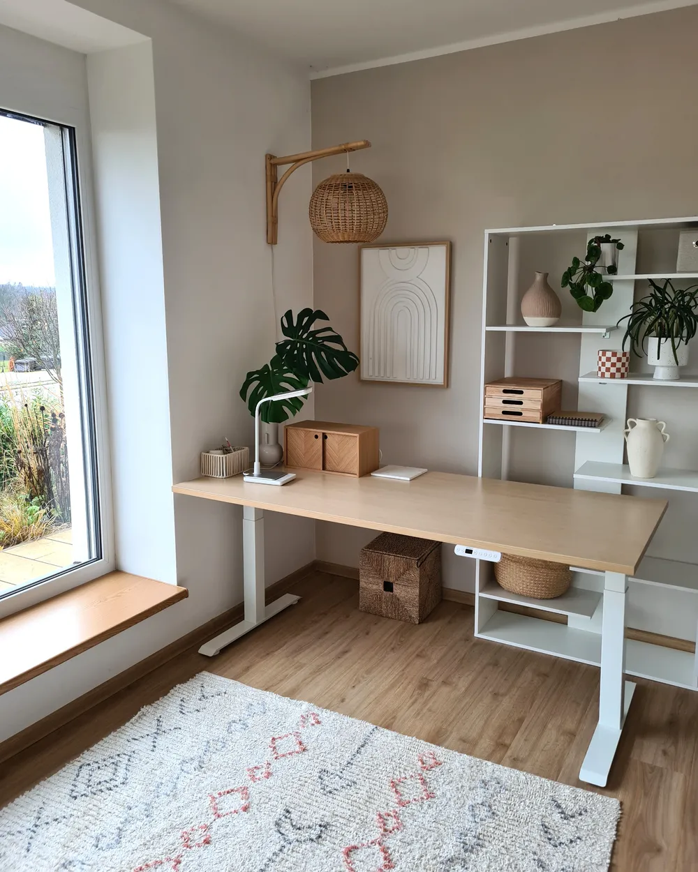 Electric Adjustable Standing Desk DESTINES 180 cm 72 cm Light Brown/ White_1034808