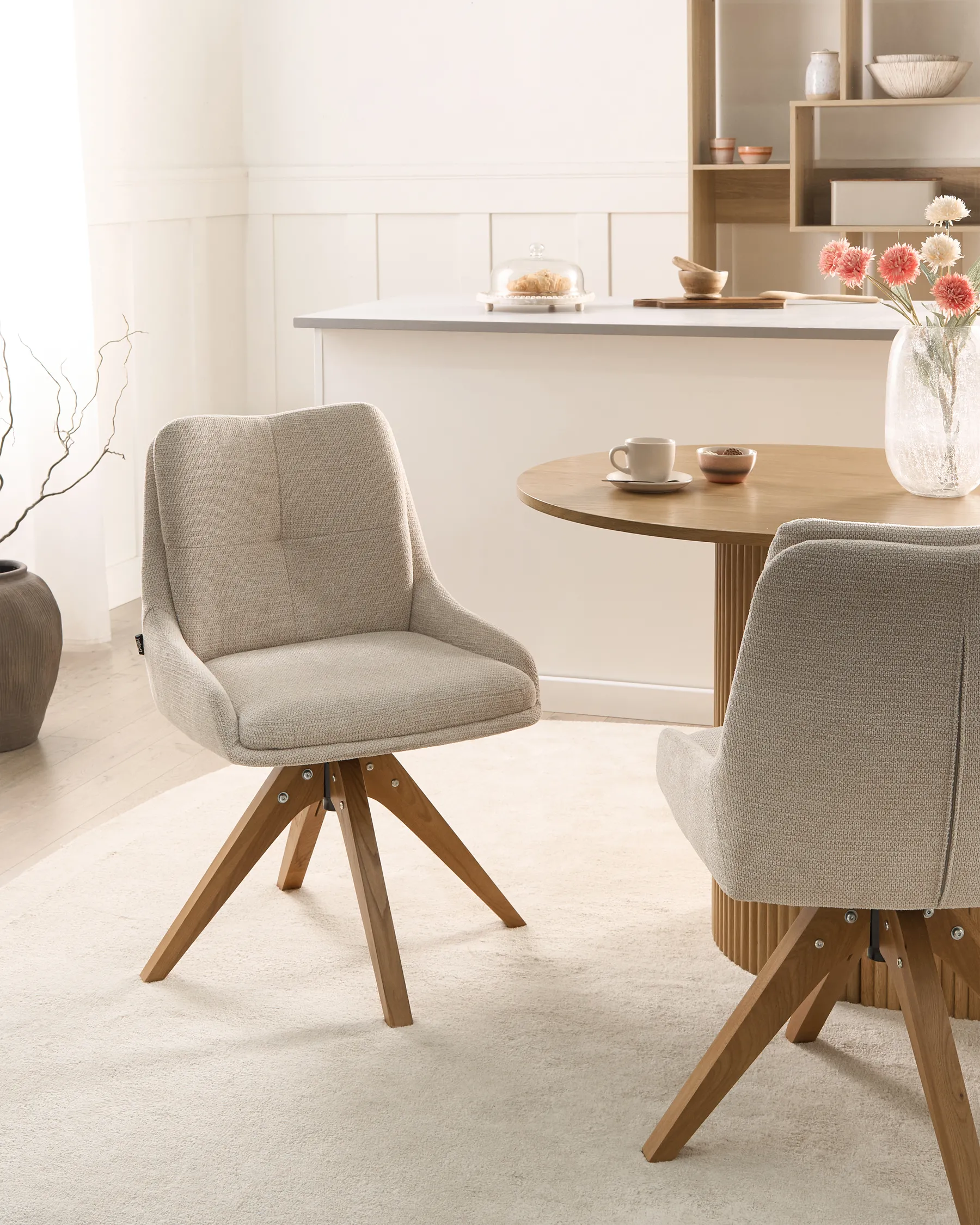 Esszimmerstuhl 2er Set drehbar DORRIS Stoff Hellbeige_1038154