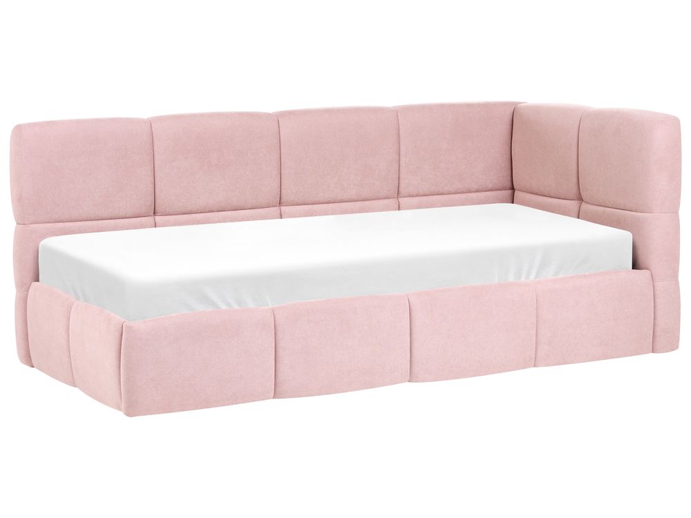 Bedbank Stof JACOU 90 x 200 cm met opbergruimte rechtszijdig Roze