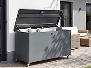 Aufbewahrungsbox KYMI 136 cm 55 cm Metall mit Rädern Dunkelgrau_1173664