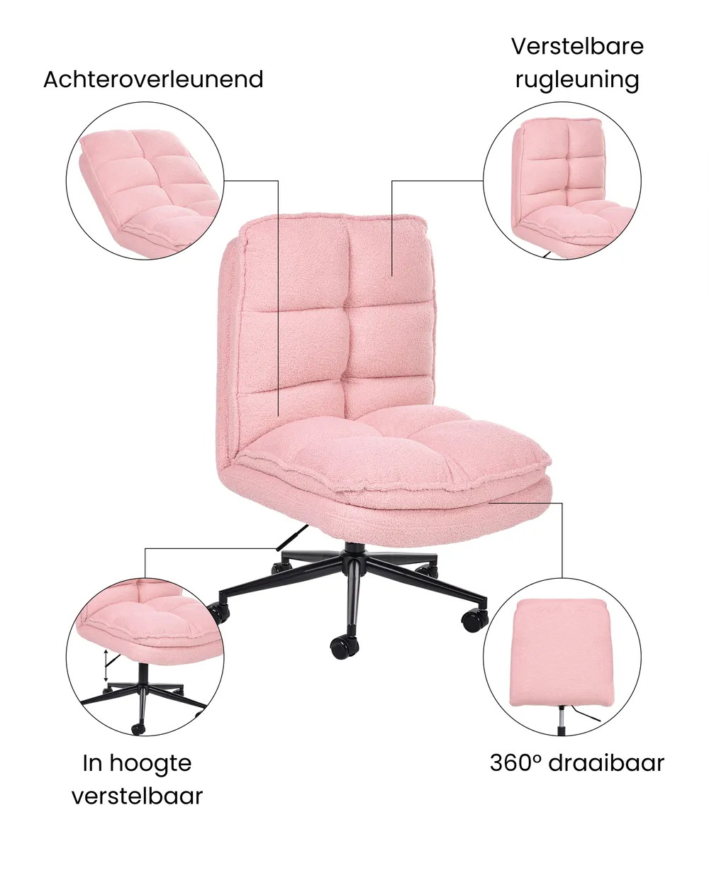 Bureaustoel ADDISON Bouclé Roze_1077868
