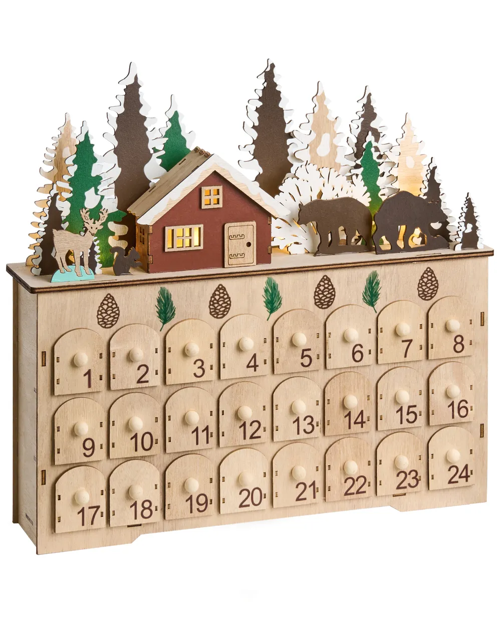 Weihnachtsdekoration LED HELIN 33 cm Adventskalender Hellbraun