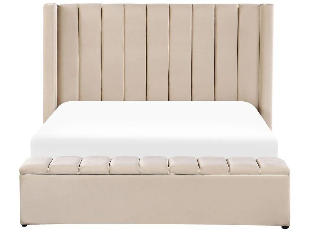Wasserbett mit Stauraumbank NOYERS Samtstoff Beige 160 x 200 cm_915216