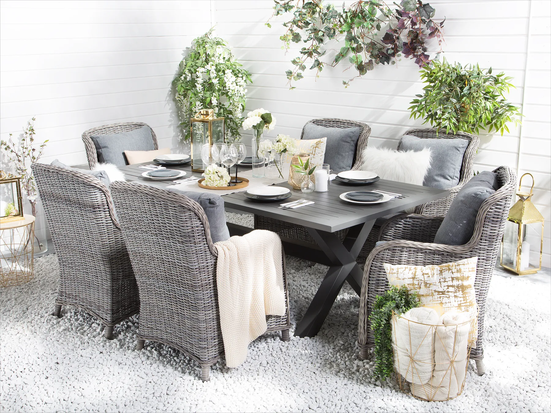 Gartenmöbel Set 6-Sitzer CASCAIS inkl. Kissen Polyrattan Grau_739917