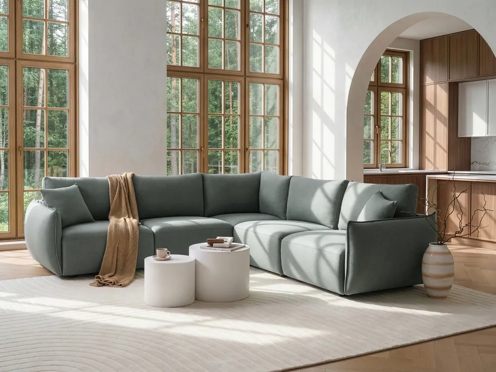 Modul Ecksofa 5-Sitzer MESNALI Stoff Grün linksseitig