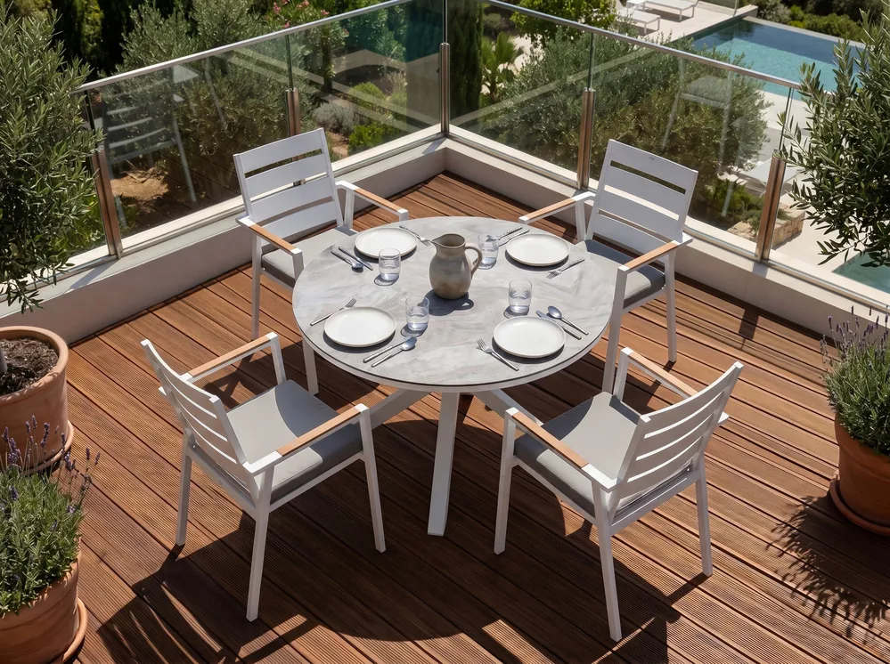 Gartentisch MALETTO 120 cm 120 cm Glas Dunkelgrau