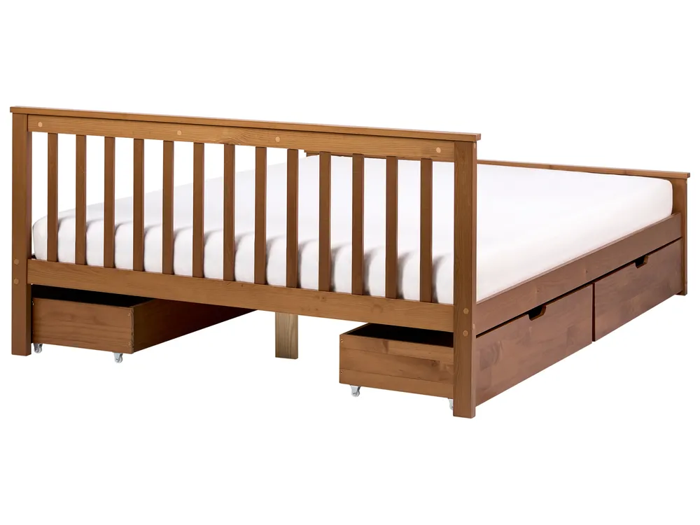 Bett mit 4 Schubladen OLENDON Kiefernholz Braun 160 x 200 cm_1068568