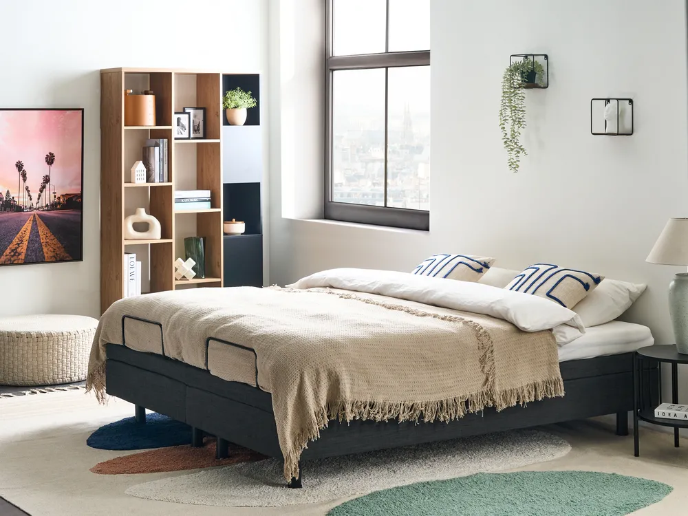 Verstellbares Bett ohne Kopfteil Stoff DUKE 160 x 200 cm Dunkelgrau