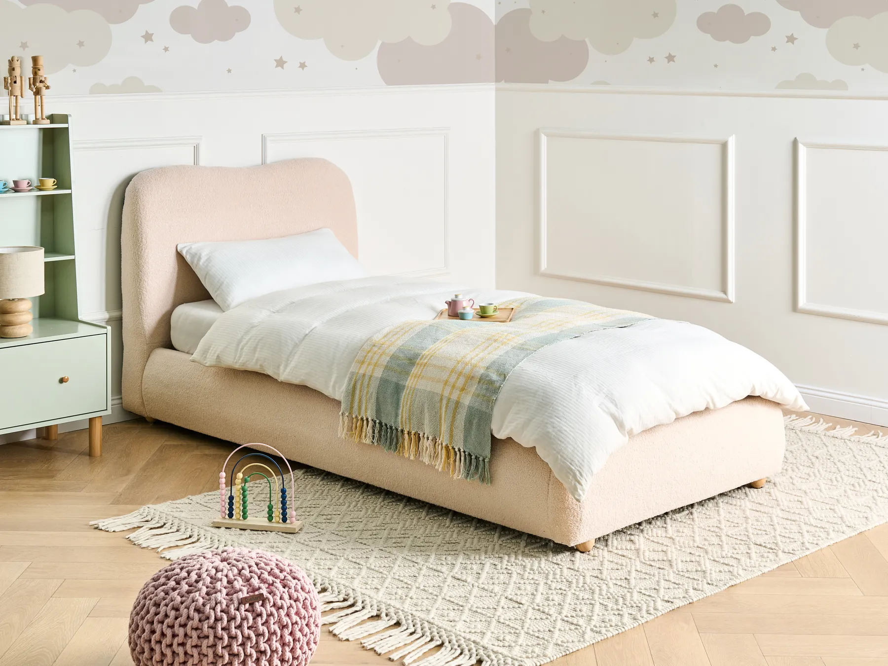 Bett mit Stauraum BLAGNAC Bouclé Hellbeige 90 x 200 cm_1026300