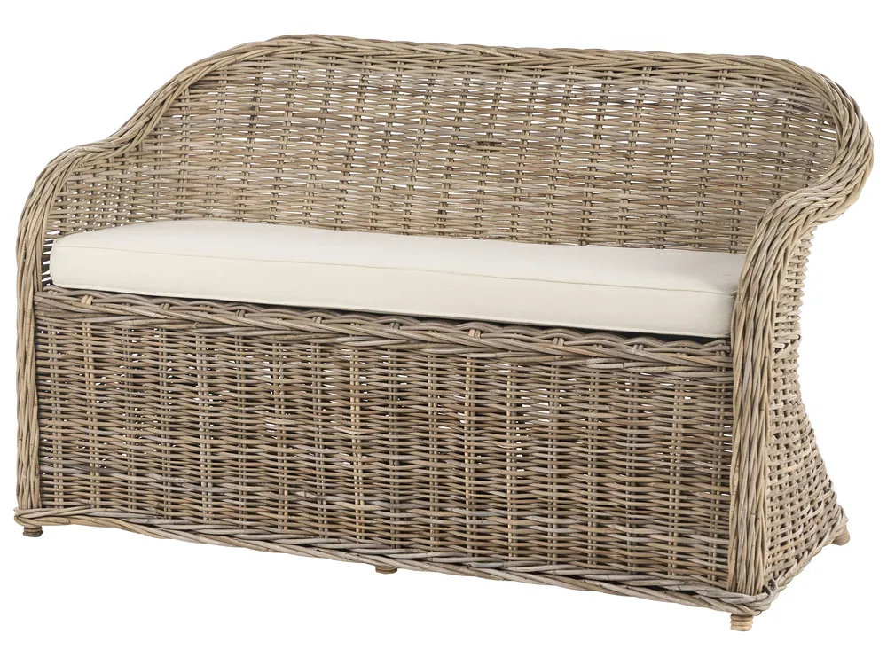 Gartenbank mit Auflage SUSUA 141 cm mit Ottomane Rattan Naturfarben_957612