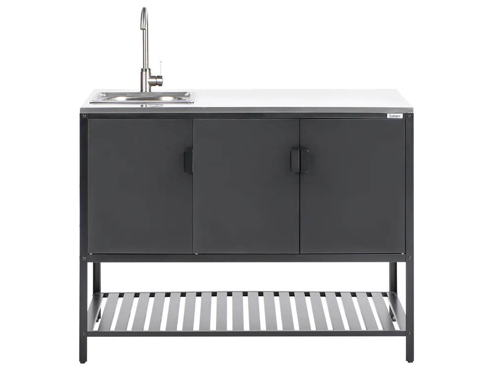 Outdoor-Küche 2er Set mit Spüle MAENZA Schwarz Metall_981443