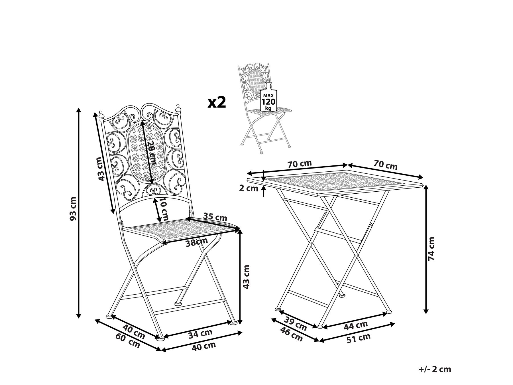 Bistro Set klappbar BORMIO Metall Schwarz_806920