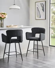 Set of 2 Bar Chairs SANILAC Velvet Black_1019450