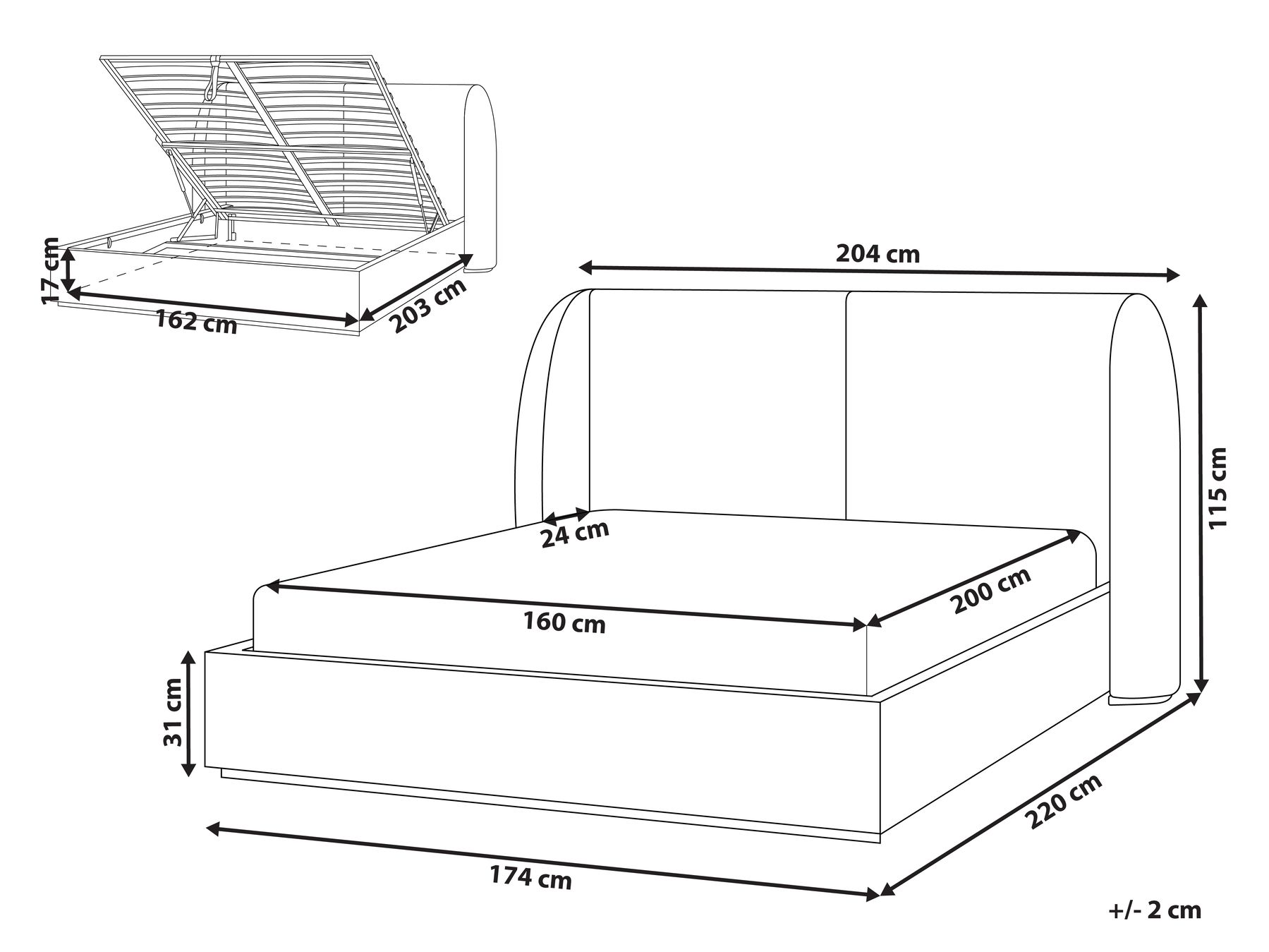 Bett mit Stauraum MONESTIER Stoff Cremeweiß 160 x 200 cm_972335