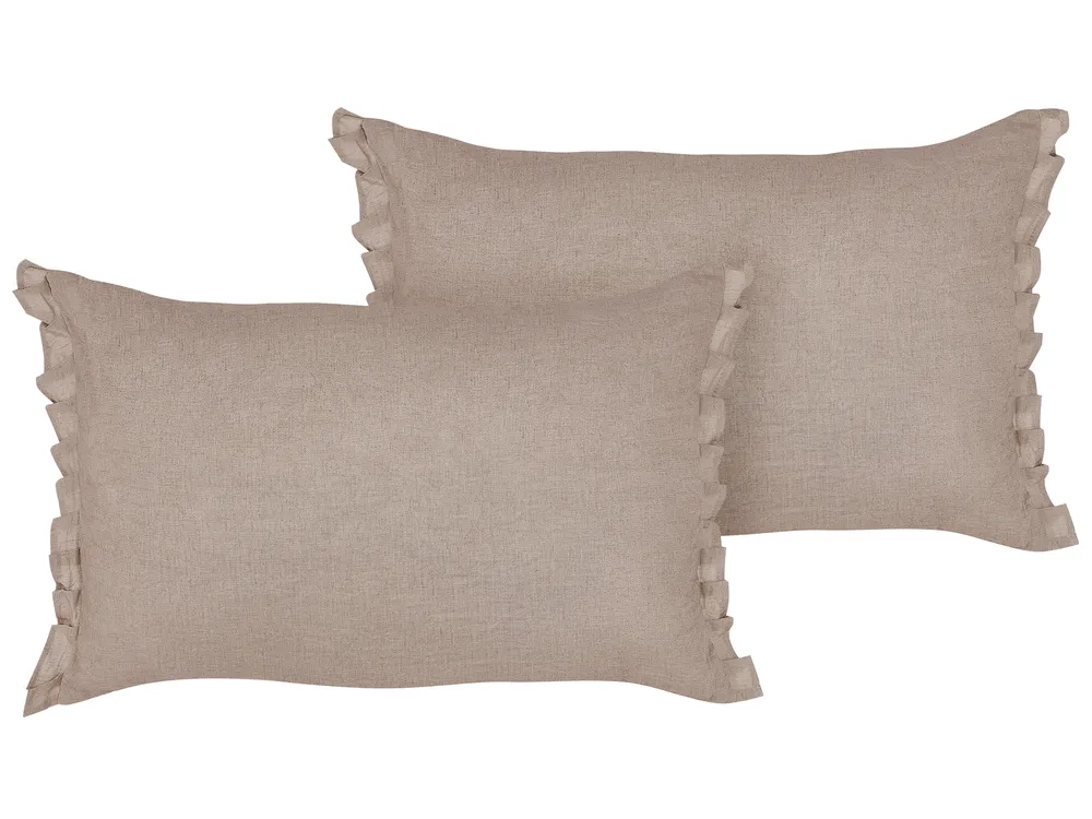 Dekokissen 2er Set SASSAFRAS 30 x 45 cm Leinen Hellbraun Ohne Muster