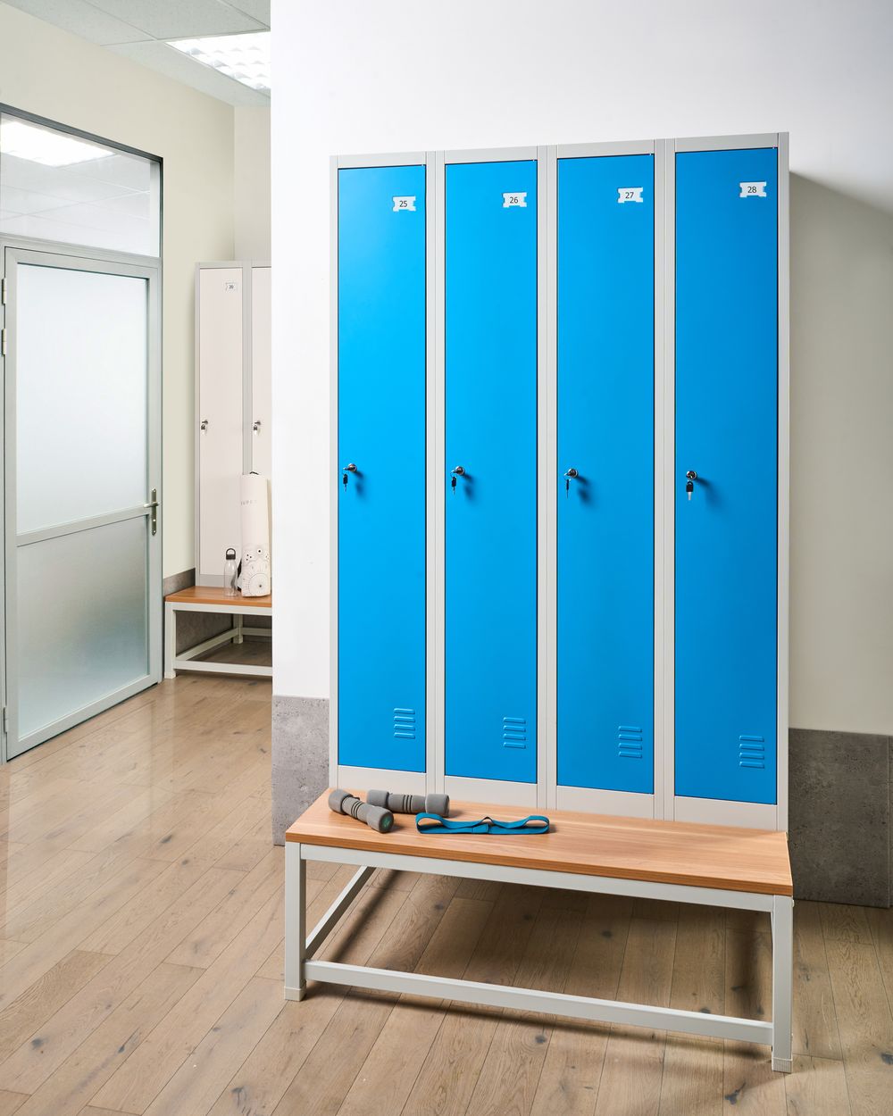 4-Door Storage Locker with Bench ATHLETE Metal Grey/ Blue