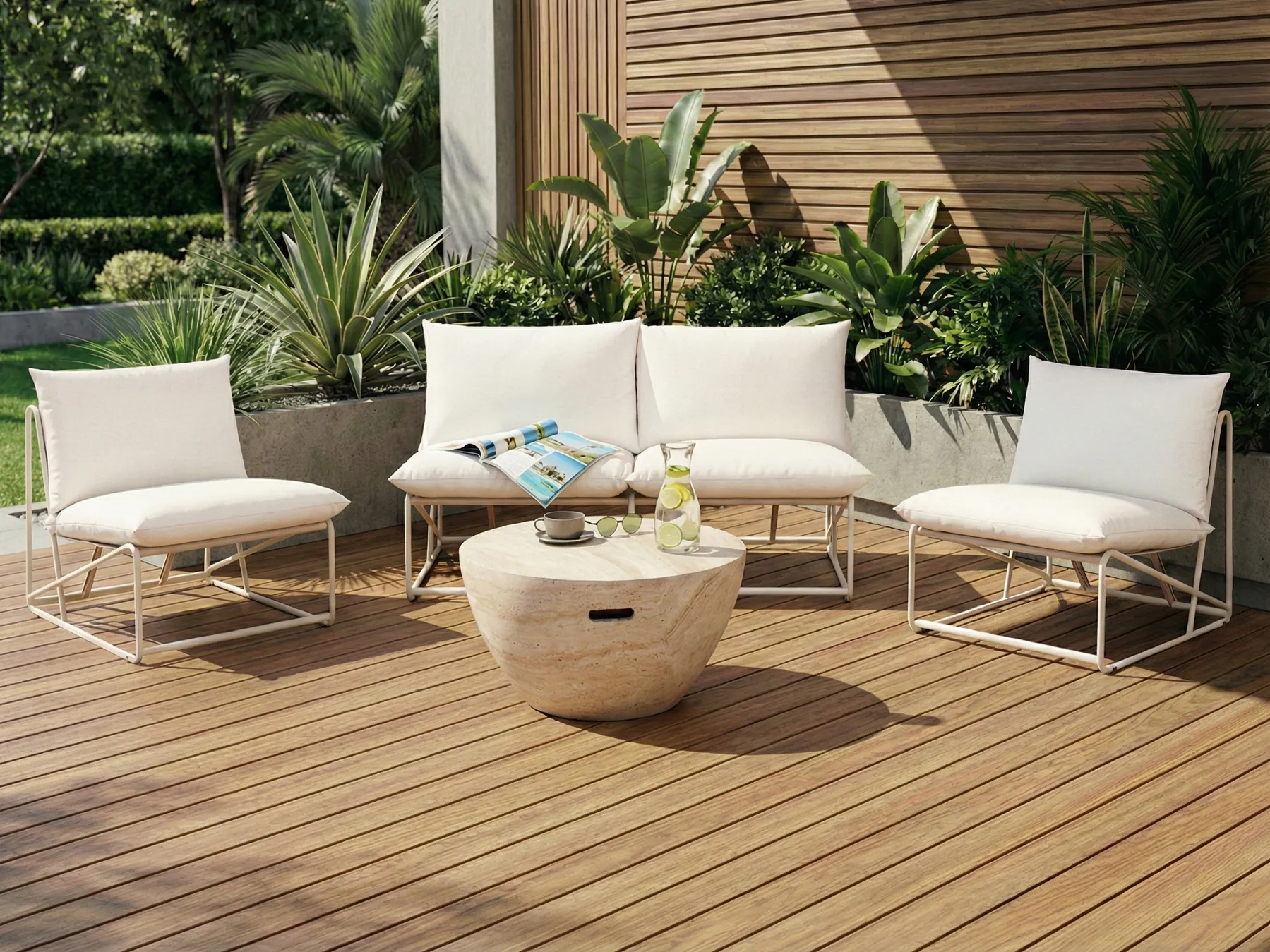 Garden Sofa Set 4 Seater PICO Metal Light Beige_1012978