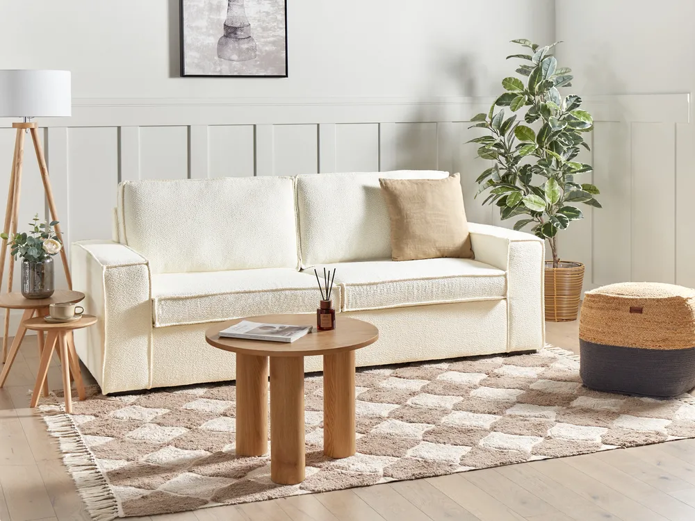 Sofa Bed 3 Seater VUOKATTI Boucle Off-White