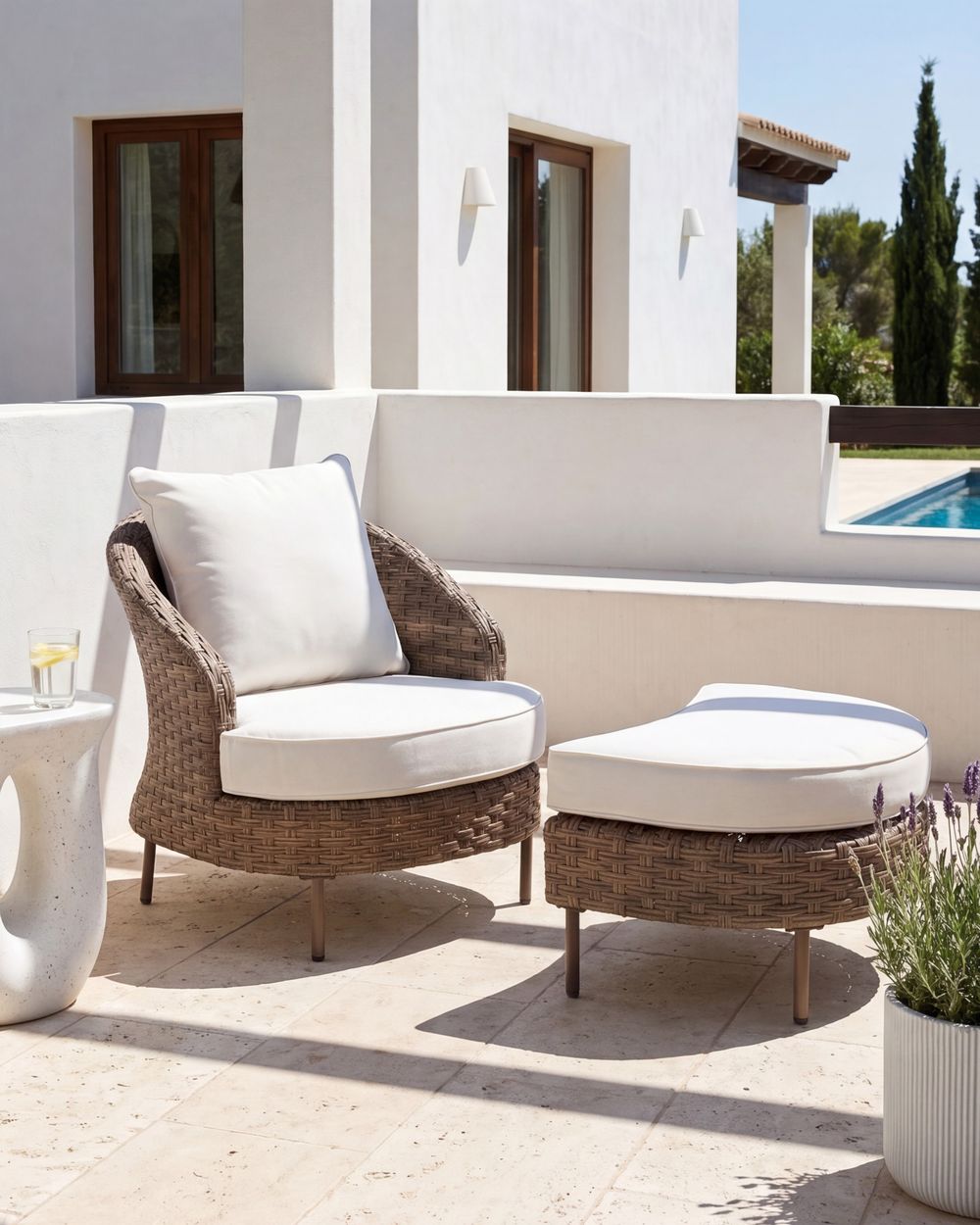 Gartensessel mit Ottomane ARCILLE Polyrattan Braun