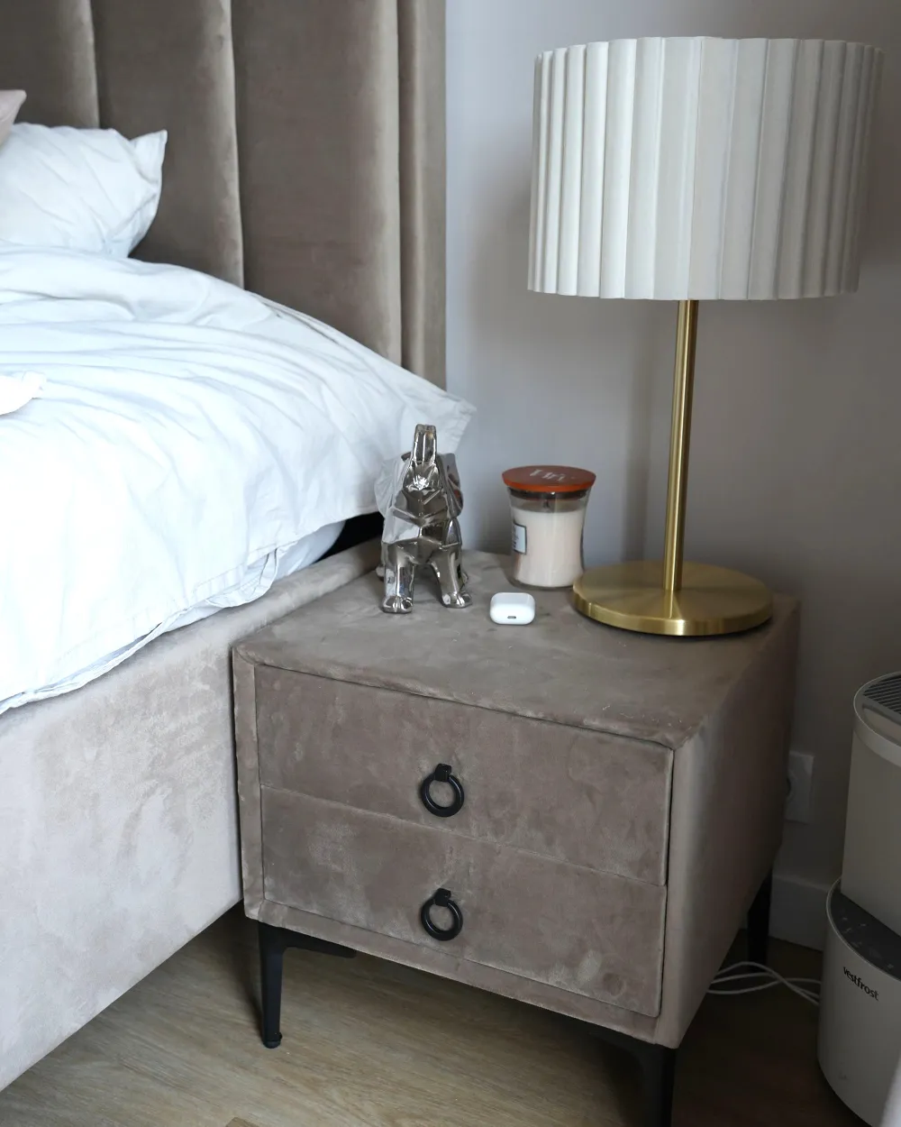 Schlafzimmer Set SEZANNE Samtstoff Taupe 160 x 200 cm_1168000