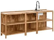 Outdoor-Küche 3er Set mit Spüle VENOSA Braun / Schwarz Akazienholz_984623