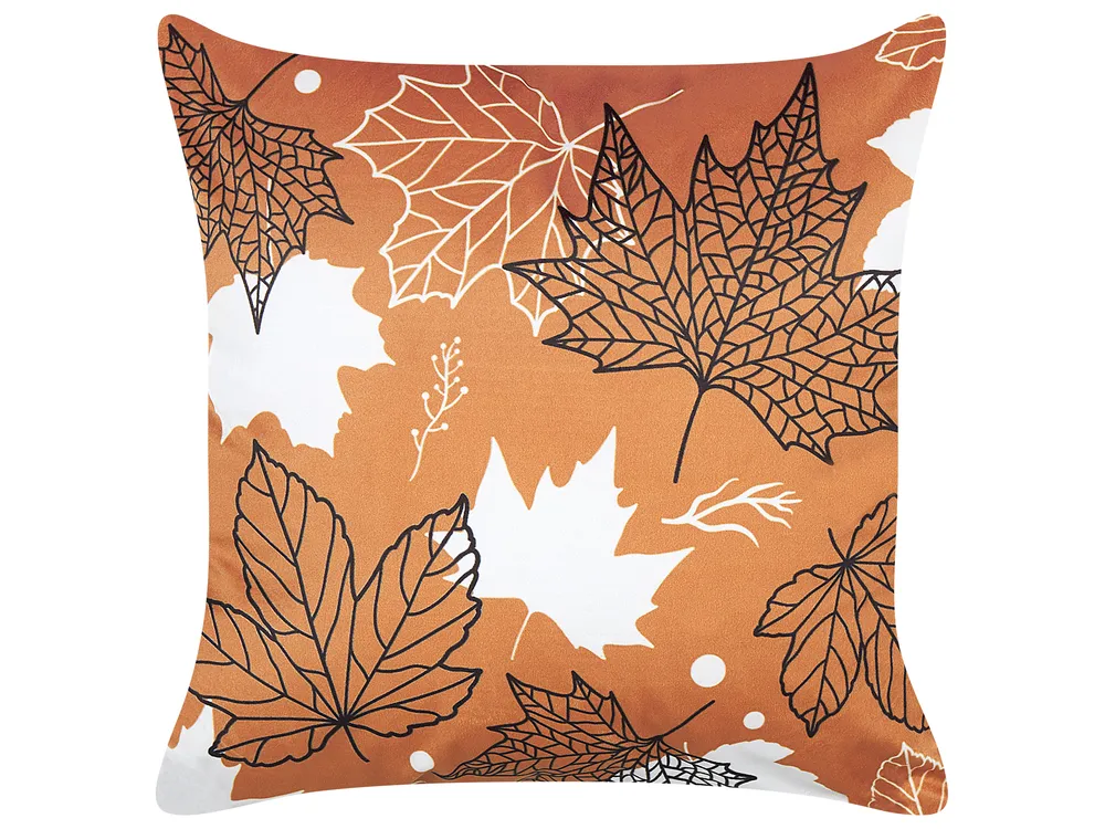 Dekokissen POINSETTIA 45 x 45 cm Samtstoff Orange Pflanzenmuster