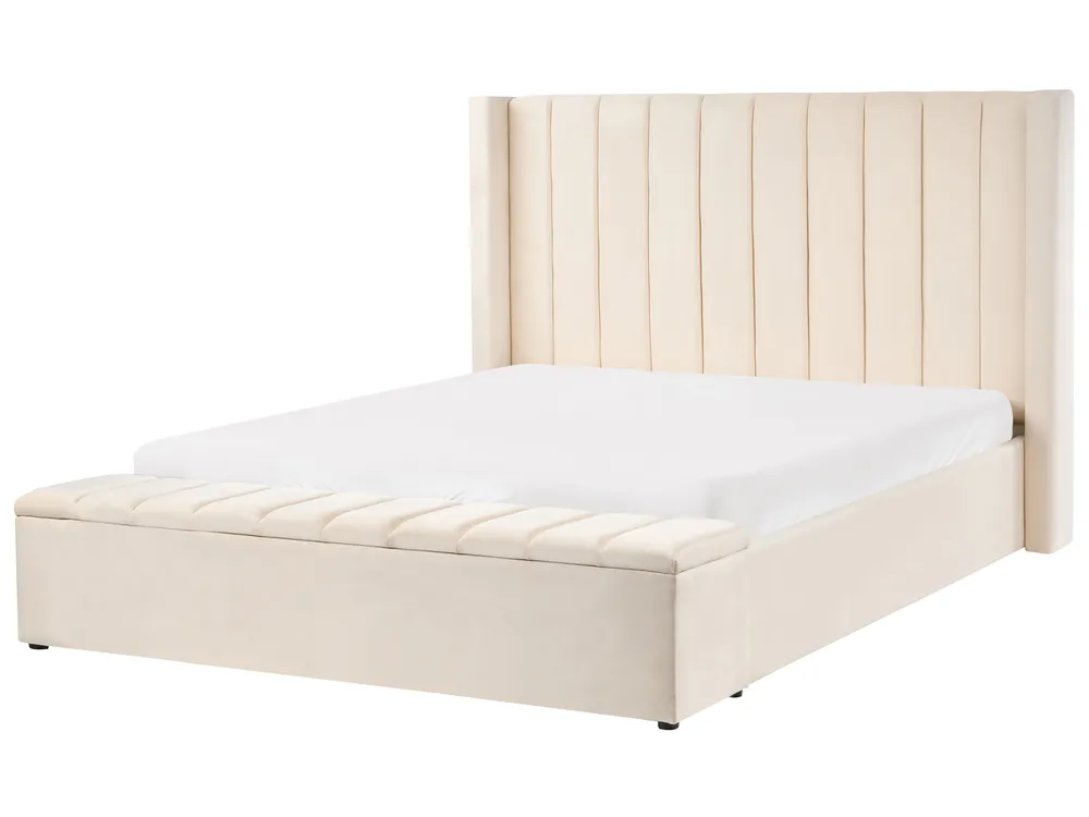 Waterbed with Storage Bench NOYERS Velvet Off-White 160 x 200 cm (EU King Size)_1036799