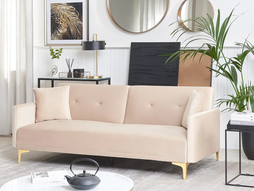 Schlafsofa 3-Sitzer LUCAN Samtstoff Beige