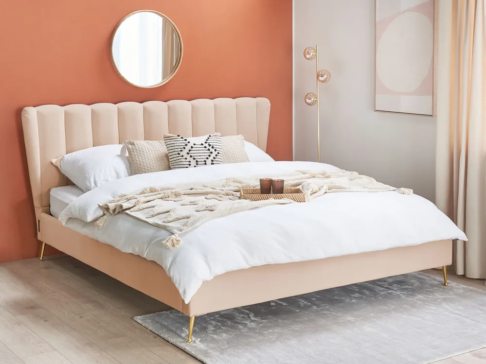 Bett mit Lattenrost Samtstoff MIRIBEL 180 x 200 cm Beige
