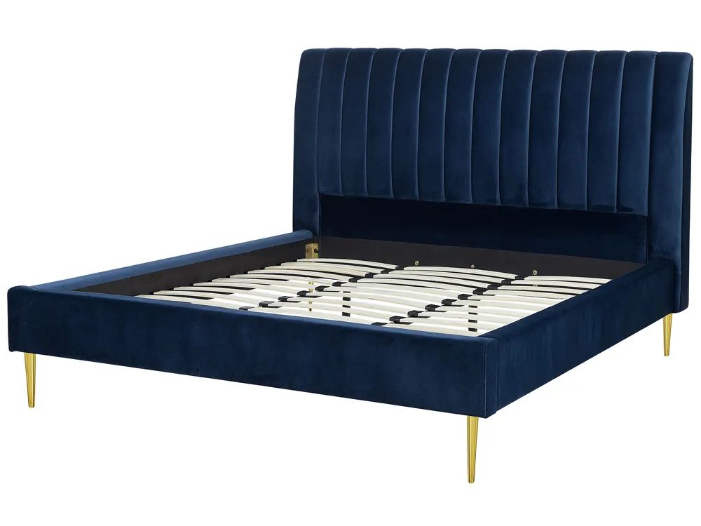 Bed Velvet MARVILLE 180 x 200 cm (EU Super King) Navy Blue_792235