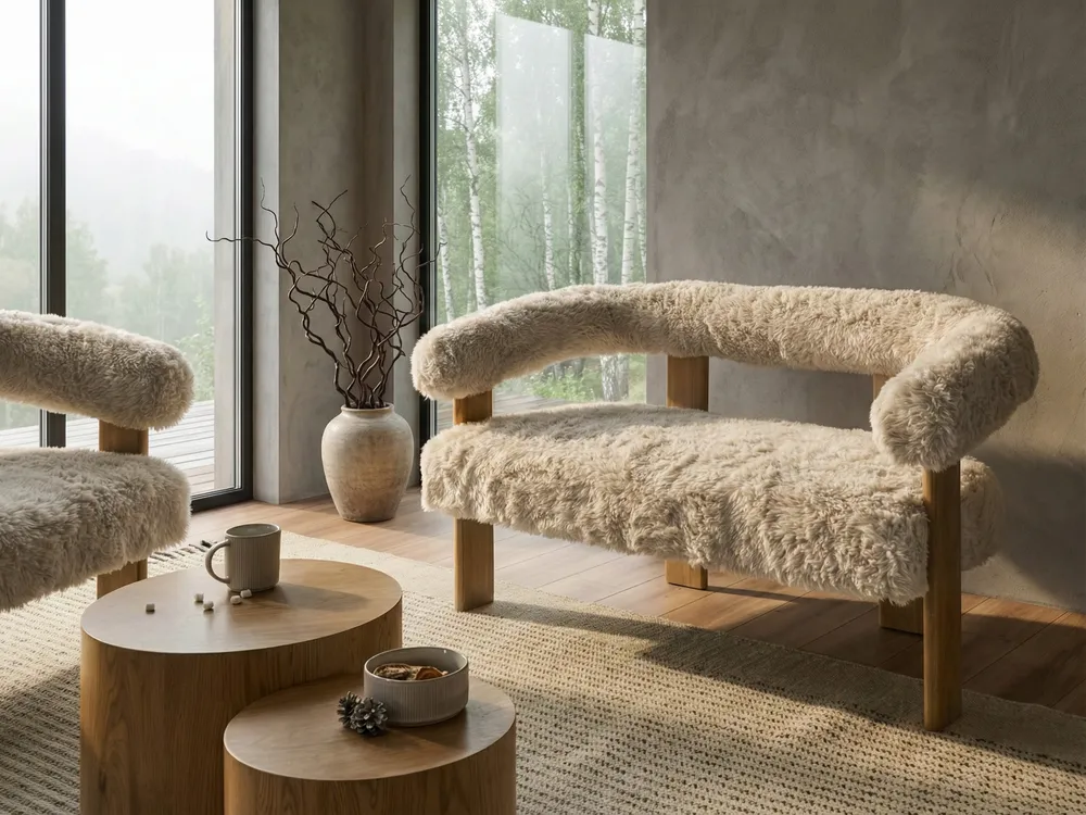 Sofa 2-Sitzer ILBRO Webpelz Cremeweiß / Hellbraun