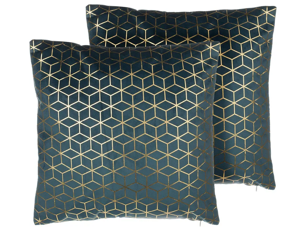 Dekokissen 2er Set CELOSIA 45 x 45 cm Samtstoff Blaugrün Geometrisches Muster