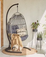 Hängesessel mit Gestell SESIA Polyrattan Dunkelgrau_806046