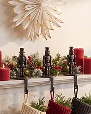Set of 3 Christmas Stocking Holders KAJAANI 22 cm Nutcracker Black_1010894