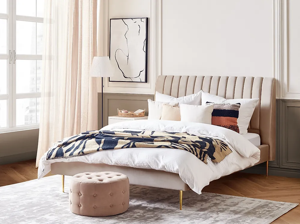 Bett mit Lattenrost Samtstoff MARVILLE 160 x 200 cm Beige_1172852