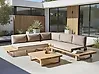 Garten Ecksofa mit Tisch 5-Sitzer MYKONOS zertifiziertes Akazienholz Taupe rechtsseitig