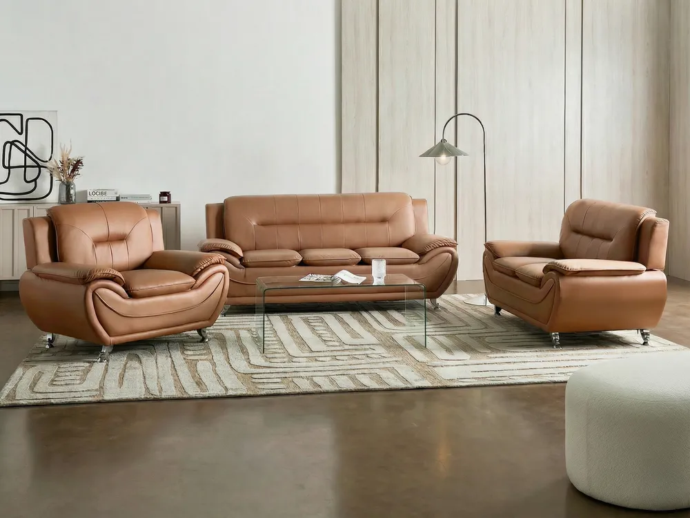 Sofa 3-Sitzer LEIRA Kunstleder Goldbraun_1058345