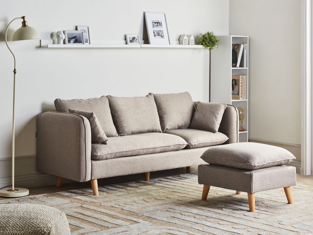 Sofa 3-Sitzer DALVIK mit Ottomane Stoff Hellbraun