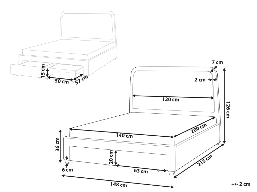 Bed with Storage Drawers SARDENT Boucle Off-White 140 x 200 cm (EU Double)_1009195