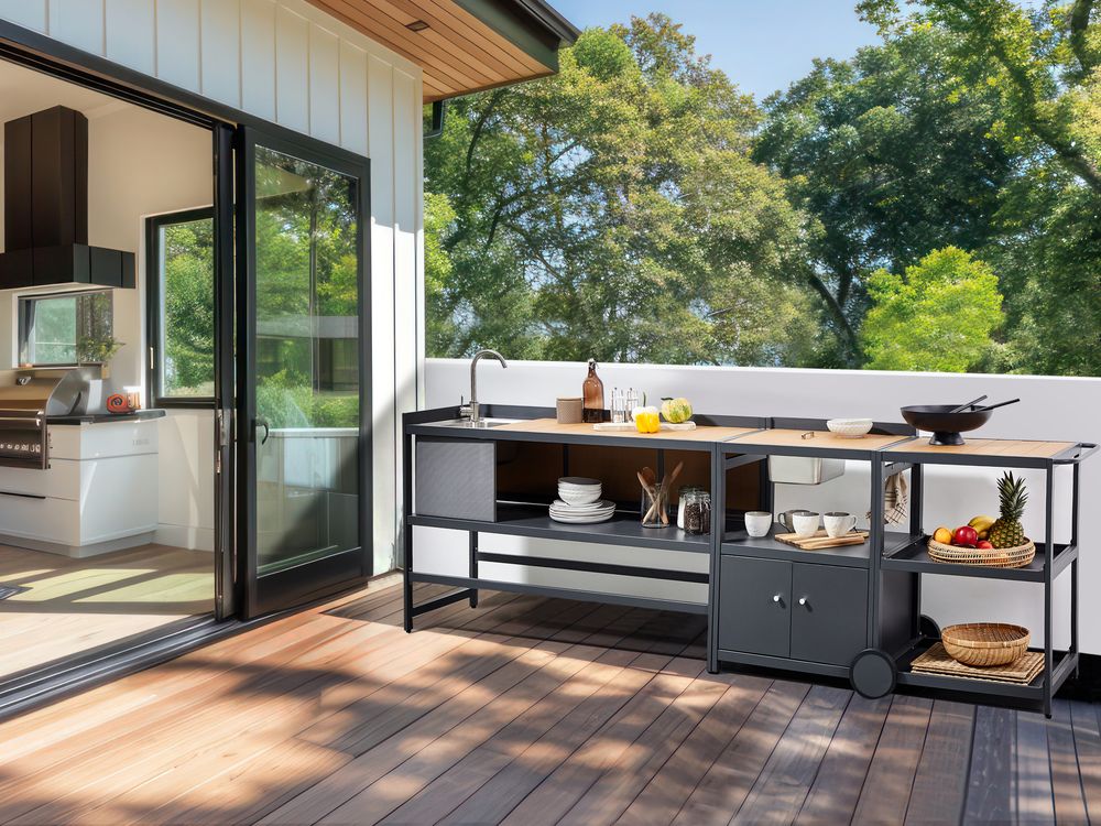 Outdoor Kitchen Set with Sink ORTISEI Light Brown Metal