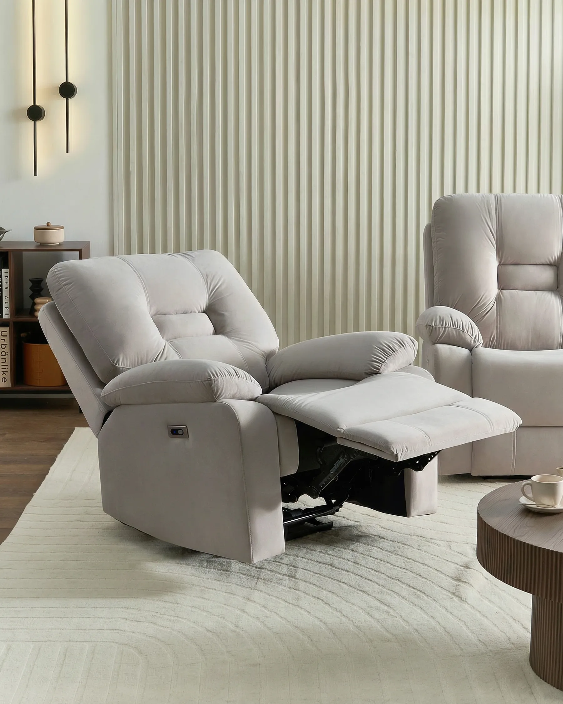 Electric Recliner Chair BERGEN with Footrest Velvet Light Beige_1064769