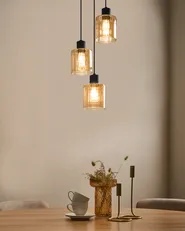 3 Light Pendant Lamp KITARE Glass Beige_1029052